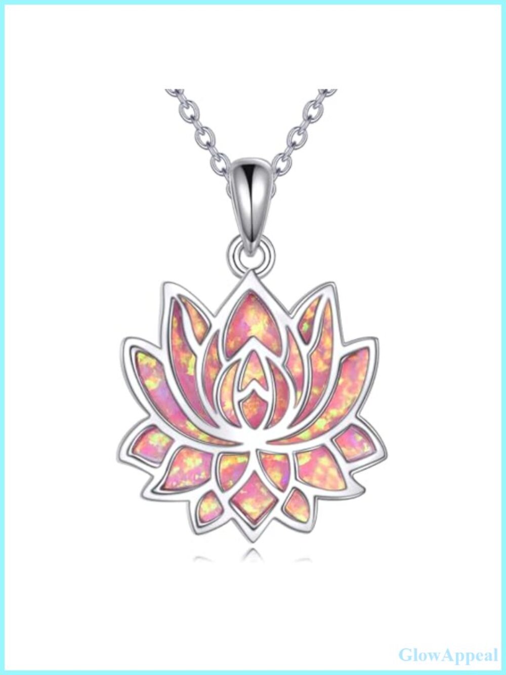 KZX Lotus Pendant Necklace 925 Sterling Silver Opal Hypoallergenic 18+2 Inch